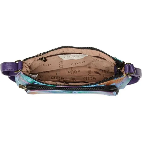 Women's Leather Crossbody Organizer Hand-painted Tropical Safari Fashion - Picture 5 of 6